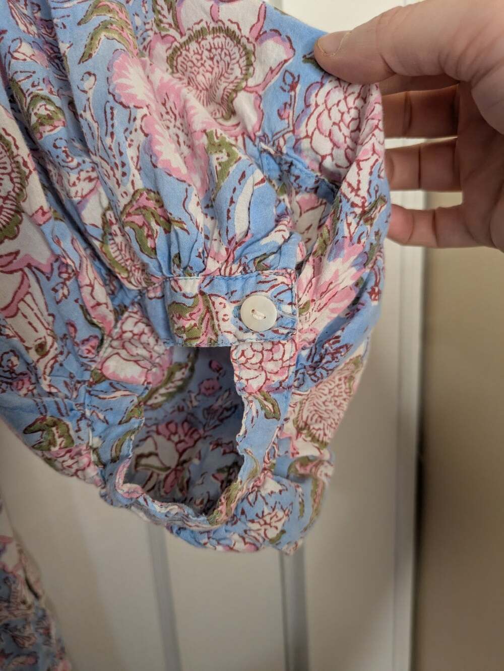 Size 3XL (Measures XL) Karni Indian Blockprint 100% Cotton Maxi Dress Blue Pink - Picture 5 of 7